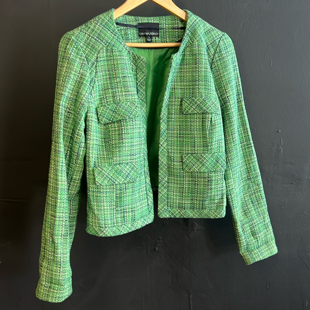 Cropped Green Tweed Blazer